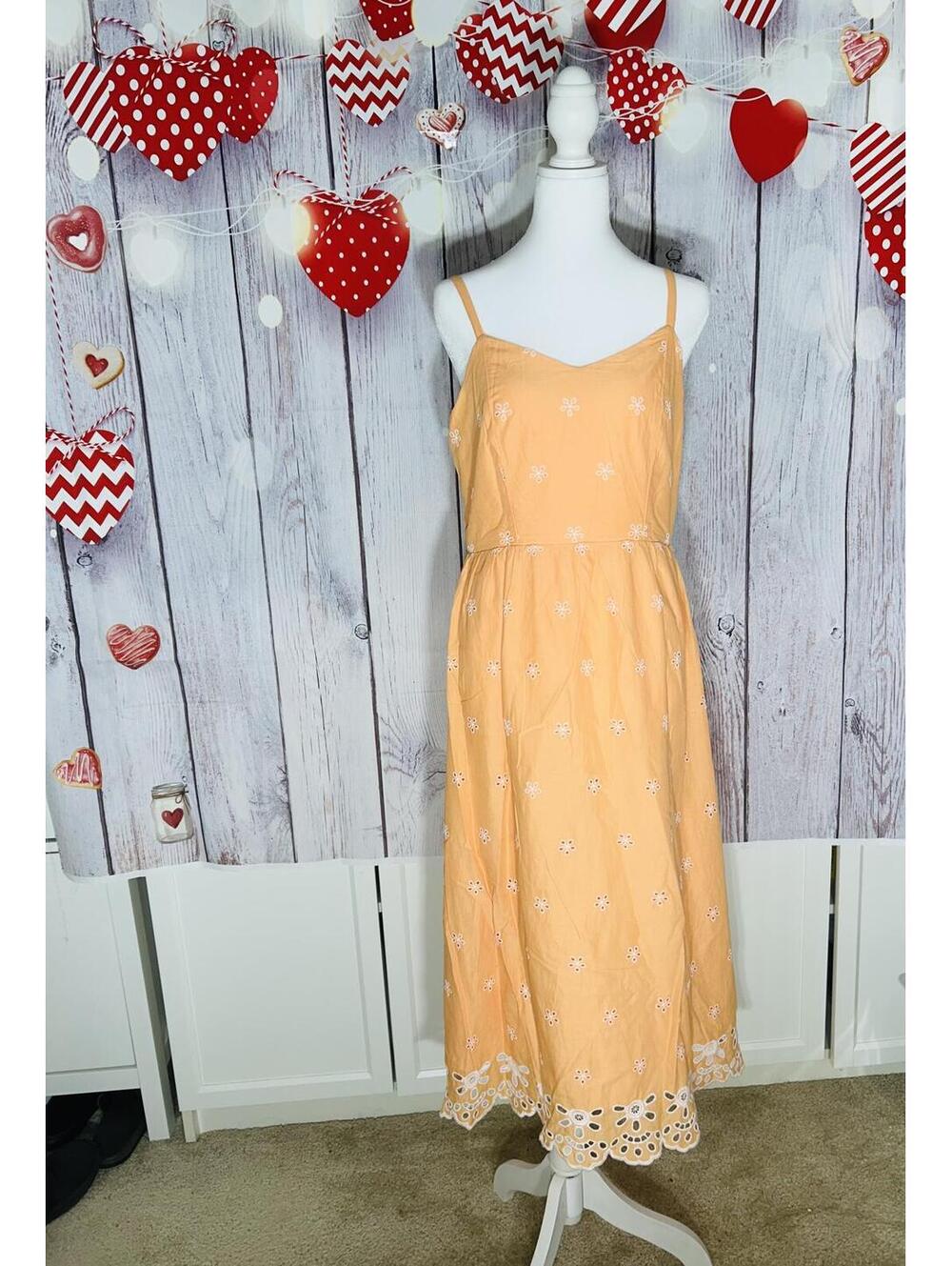 Old Navy Orange Eyelet Embroidered Smocked Midi Dress Small